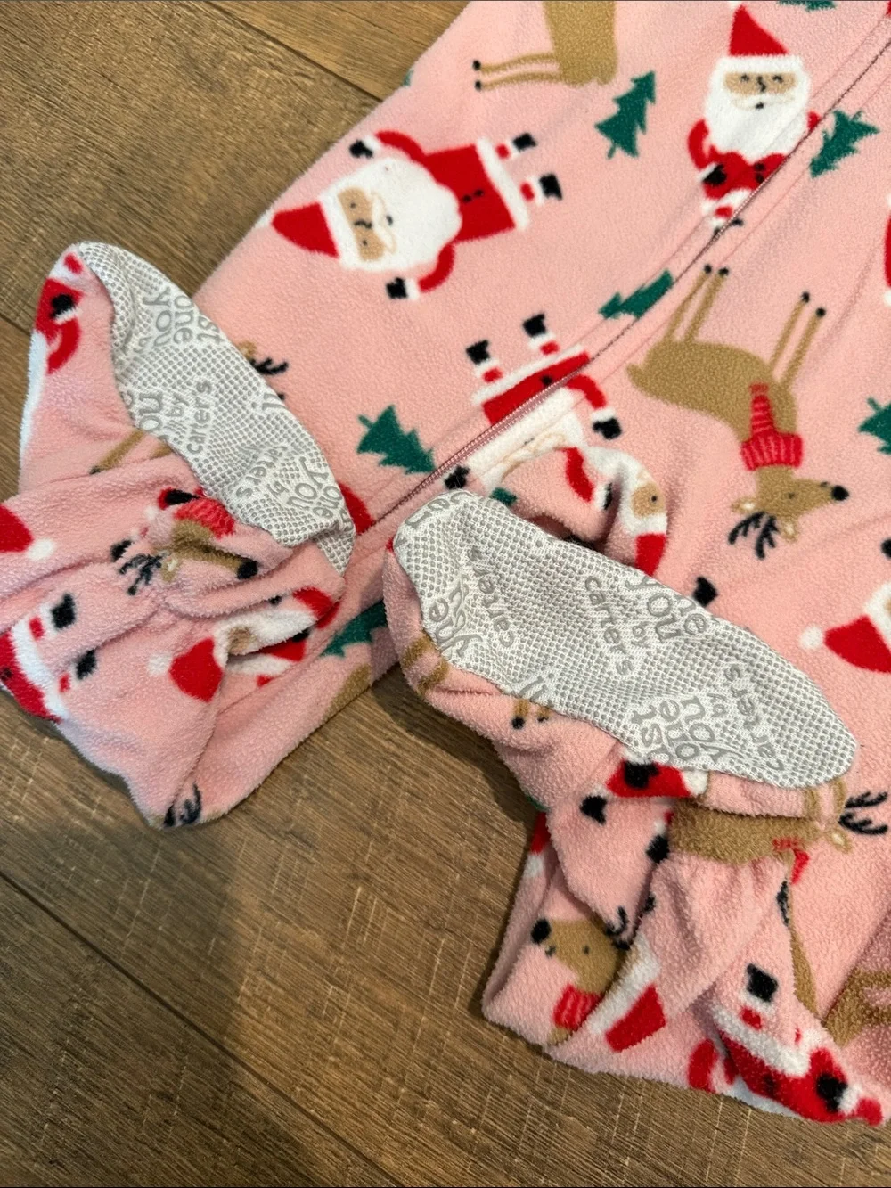Carter's Pink Santa & Reindeer Footed One-Piece Pajama